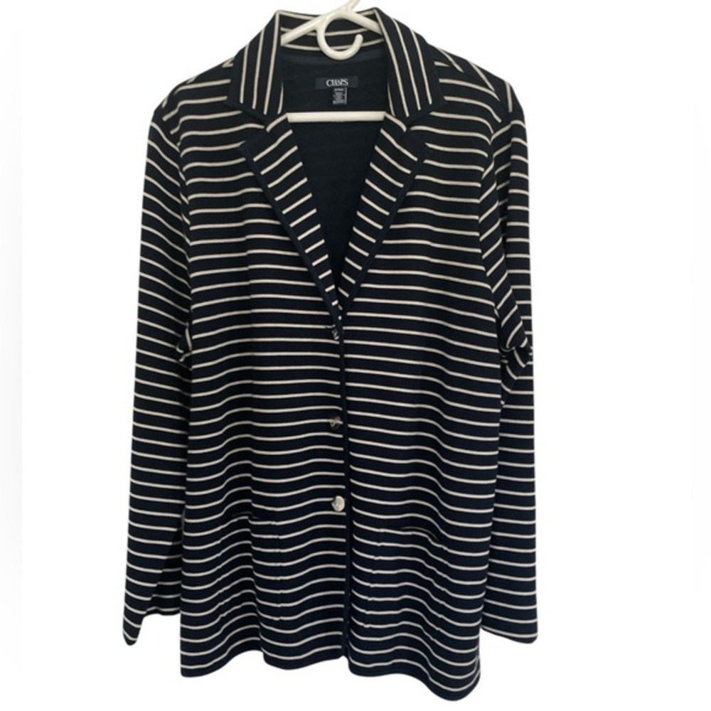 Chaps Women's Navy and White  Naval Striped  cardigan Sweater Blazer in size 1XT